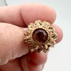 Vintage Avon Sunfliwer Gold-Tone with Amber Glass Ring size 7